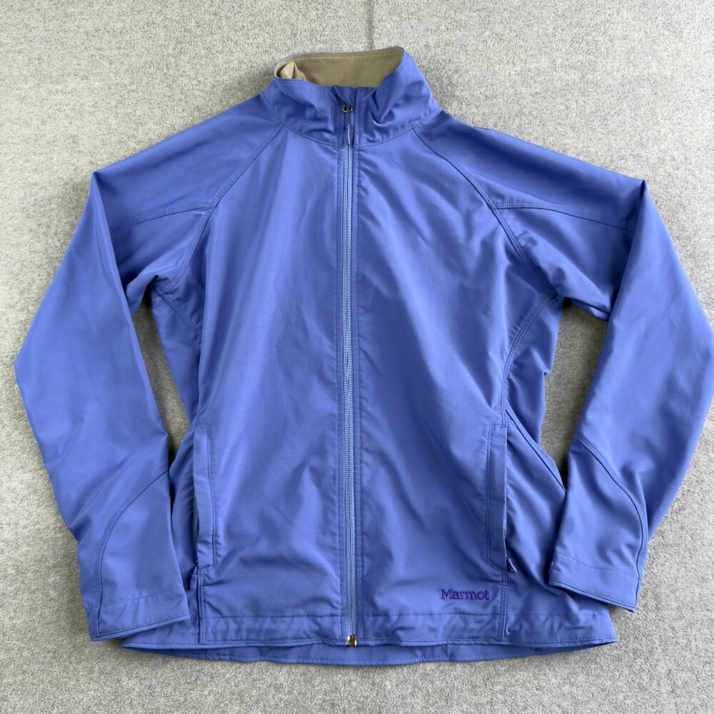 Marmot Women’s L Softshell Blue Full‑Zip Jacket Fleece Lined Hiking Layer (FLAW)